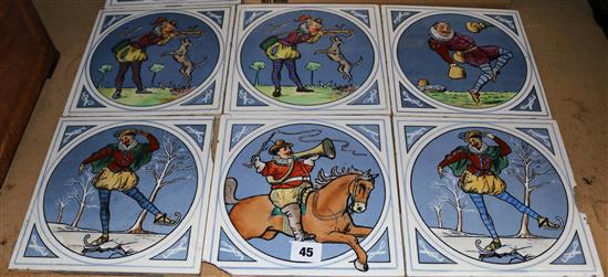 Set Minton Hollis hunting shooting fishing character tiles (7) & 7 others